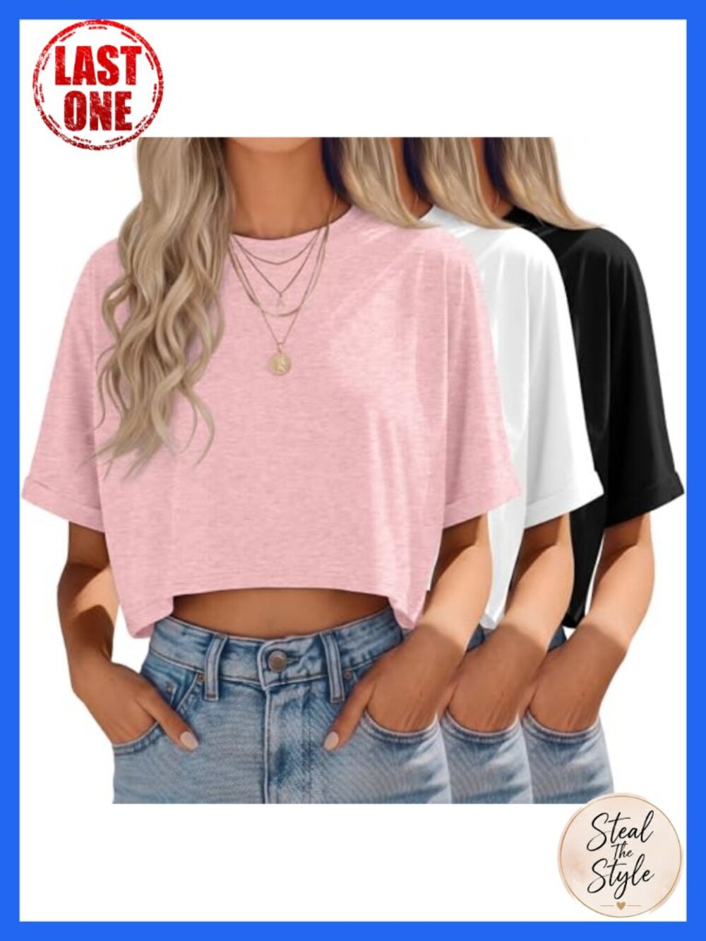 Oversized Crop T-Shirts 3 Pack Cotton Spandex Half Sleeve Loose Fit Tees